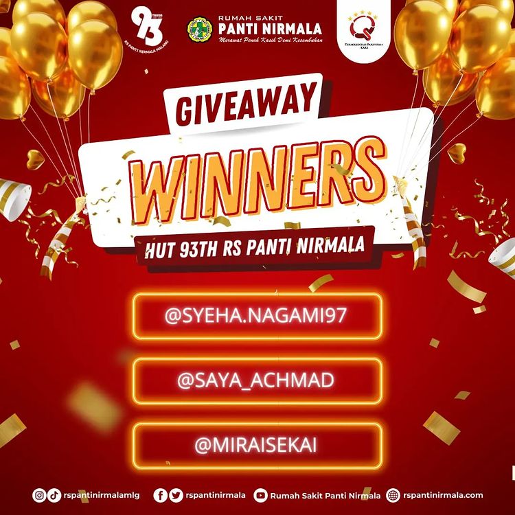 Yang di tunggu-tunggu nih!!! 🤩⁠ Pengumuman Giveaway HUT 93 RS Panti Nirmala🎊⁠