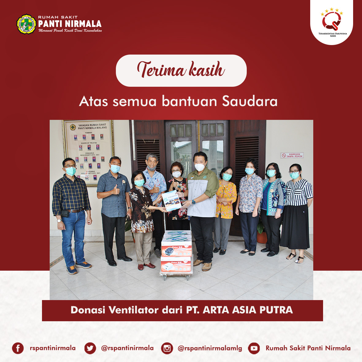 Terimakasih Para Donatur RS Panti Nirmala